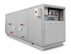 Large industrial air handling unit with electrical panel