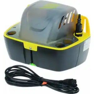 Yellow and gray condensate pump with power cord