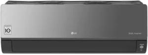 LG Dual Inverter air conditioner unit with 10-year warranty sticker